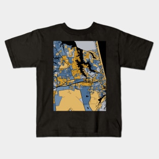 Virginia Beach Map Pattern in Blue & Gold Kids T-Shirt